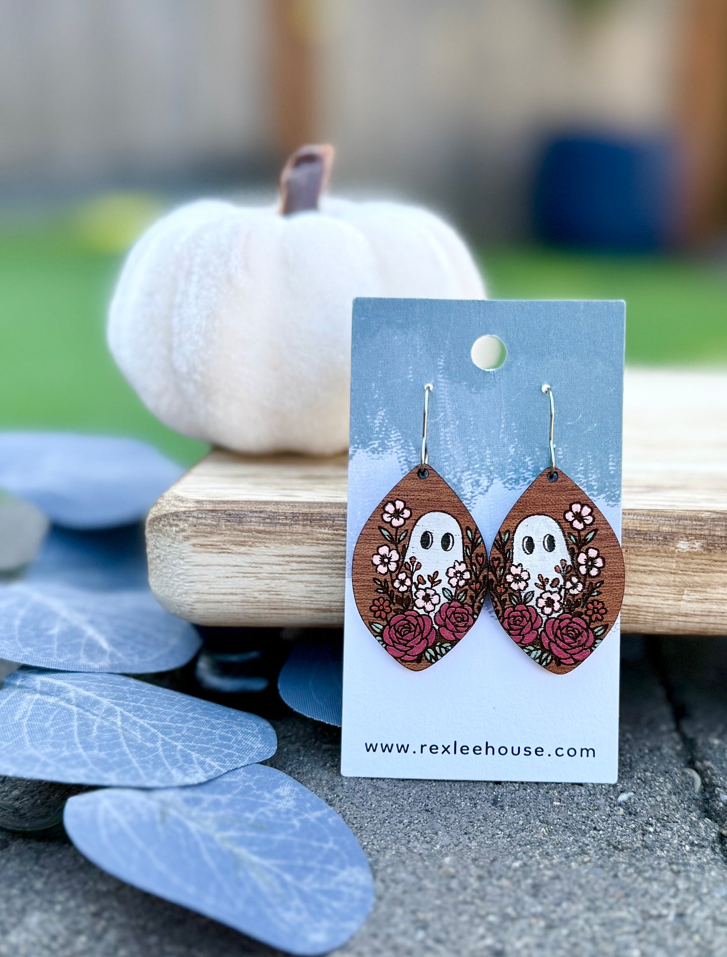 Shy Ghost - Painted Wood Earrings