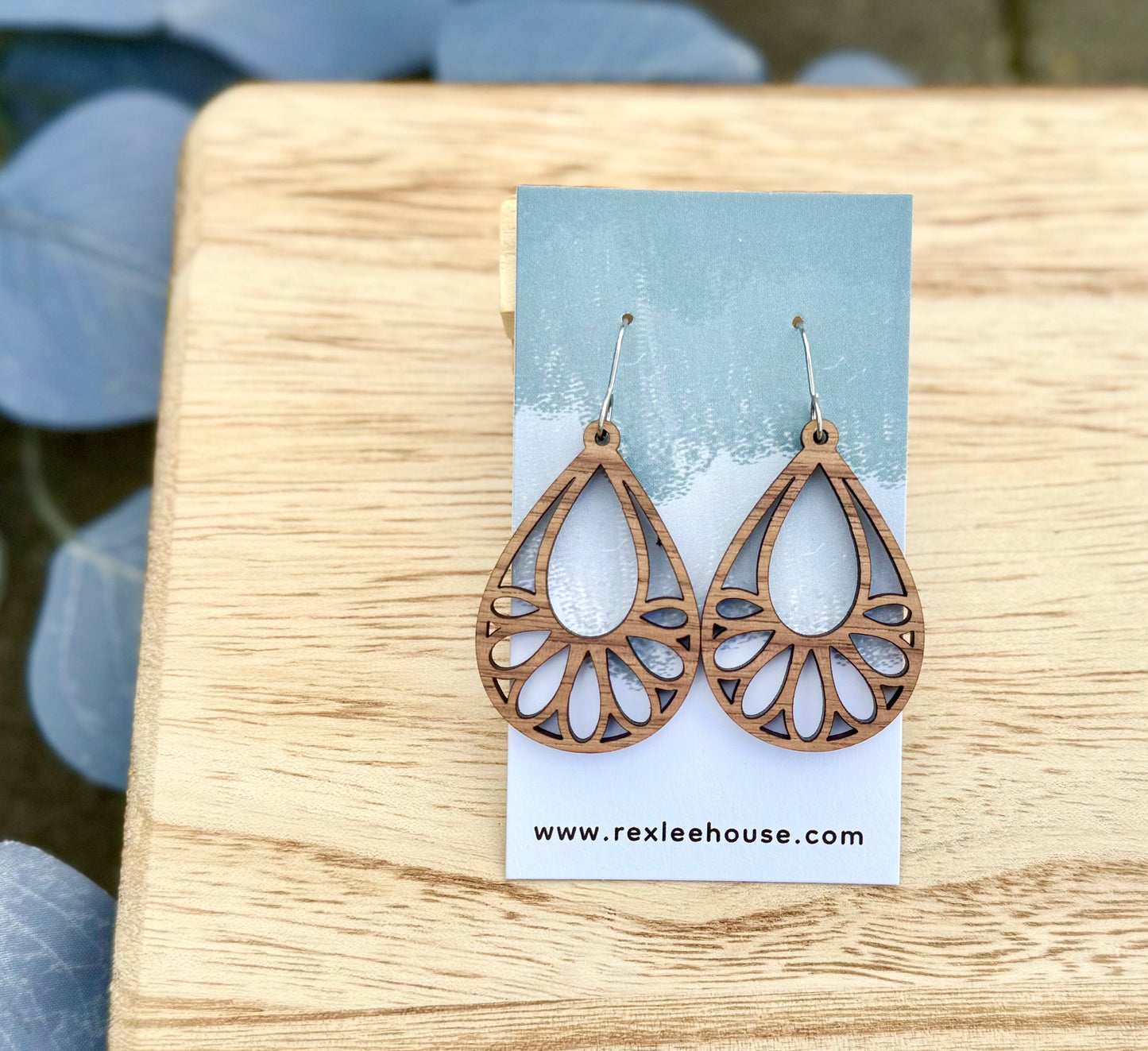Walnut Wood Daisy Cutout Earrings