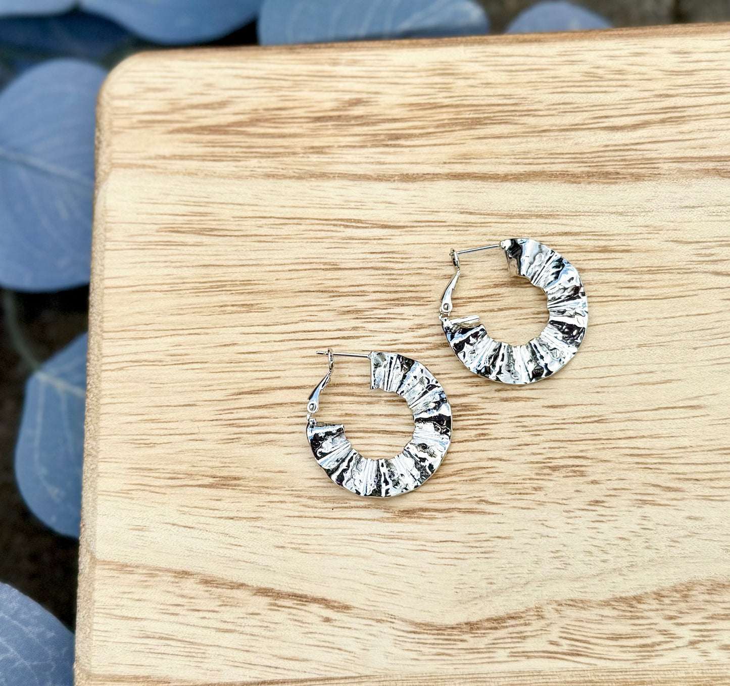 Silver Crinkle Hoops