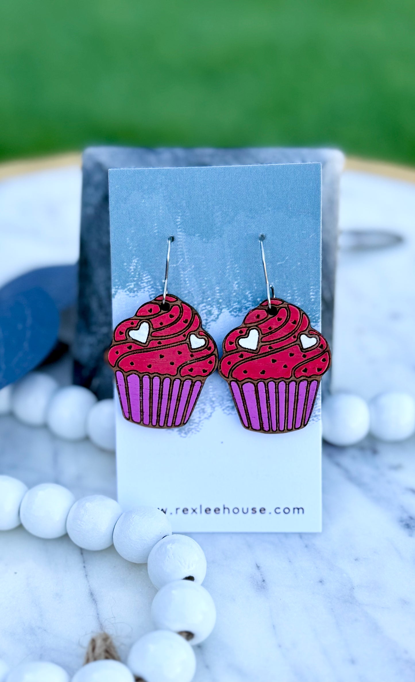 Love Cupcakes - Painted Walnut Wood Earrings