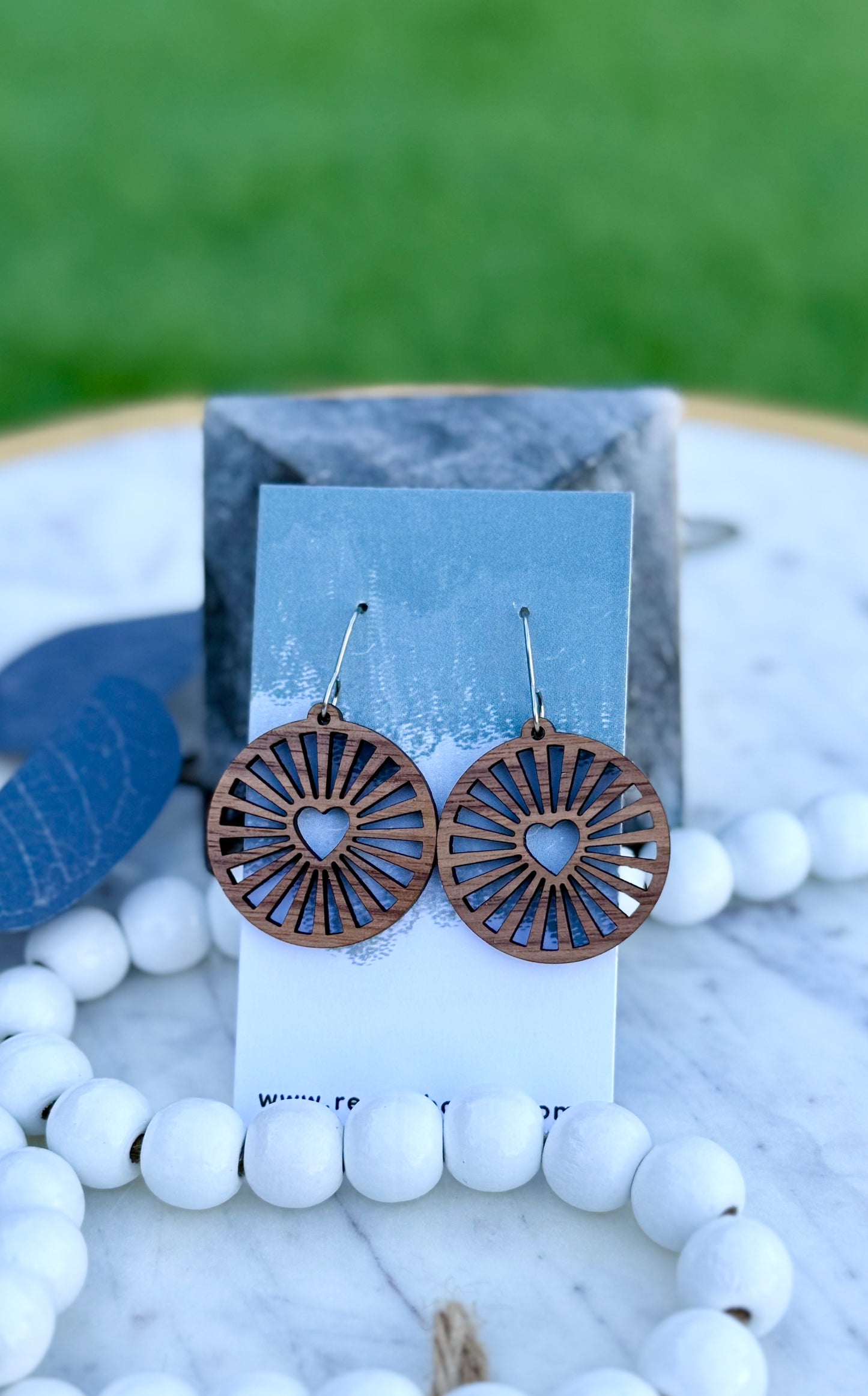 Heart Burst - Walnut Wood Earrings