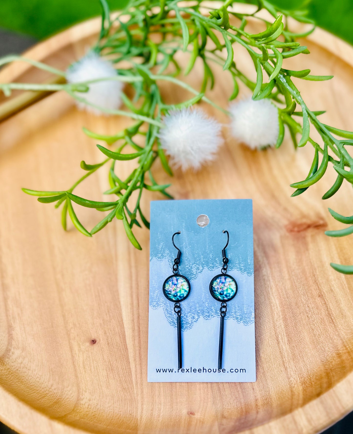 Black Stainless Steel Cab Earrings