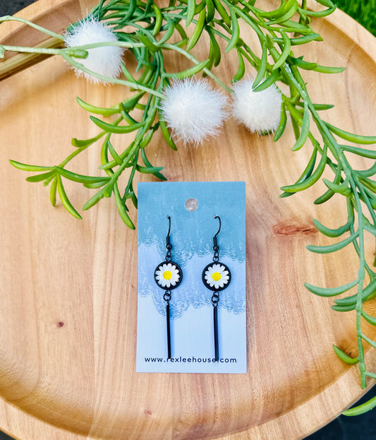 Black Stainless Steel Cab Earrings