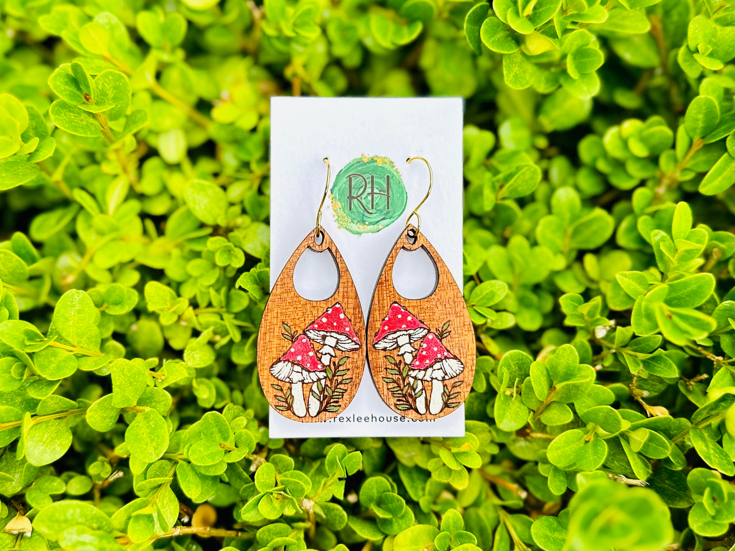 Oval Mushrooms - Painted Wood Earrings