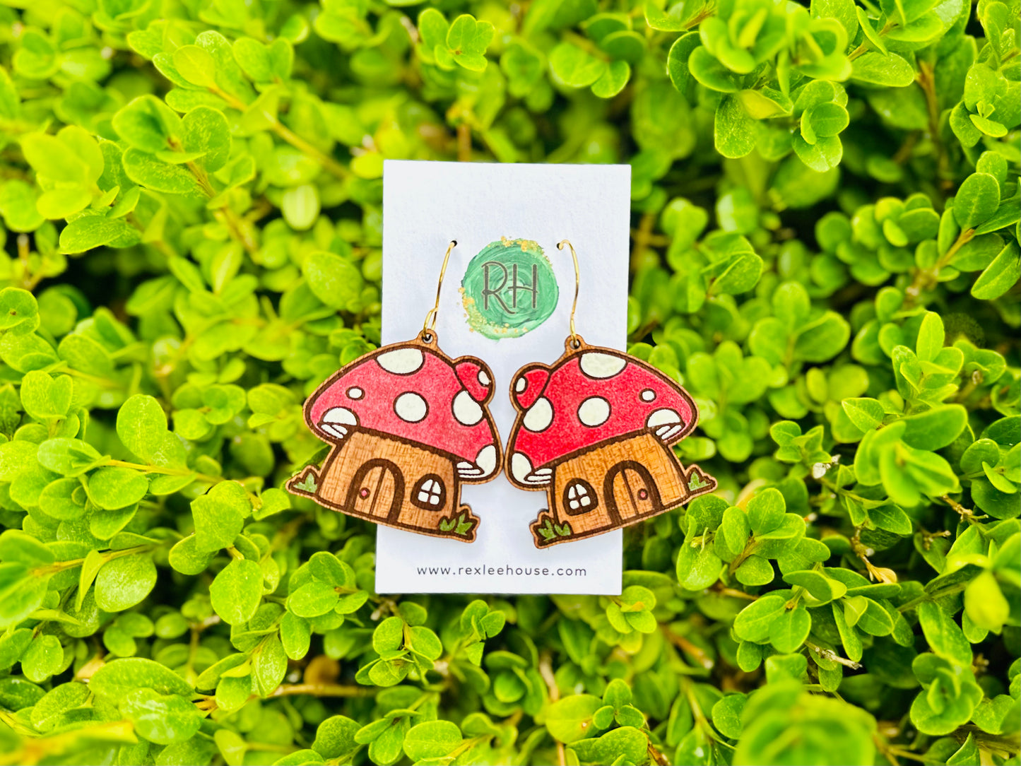 Mushroom House - Painted Wood Earrings