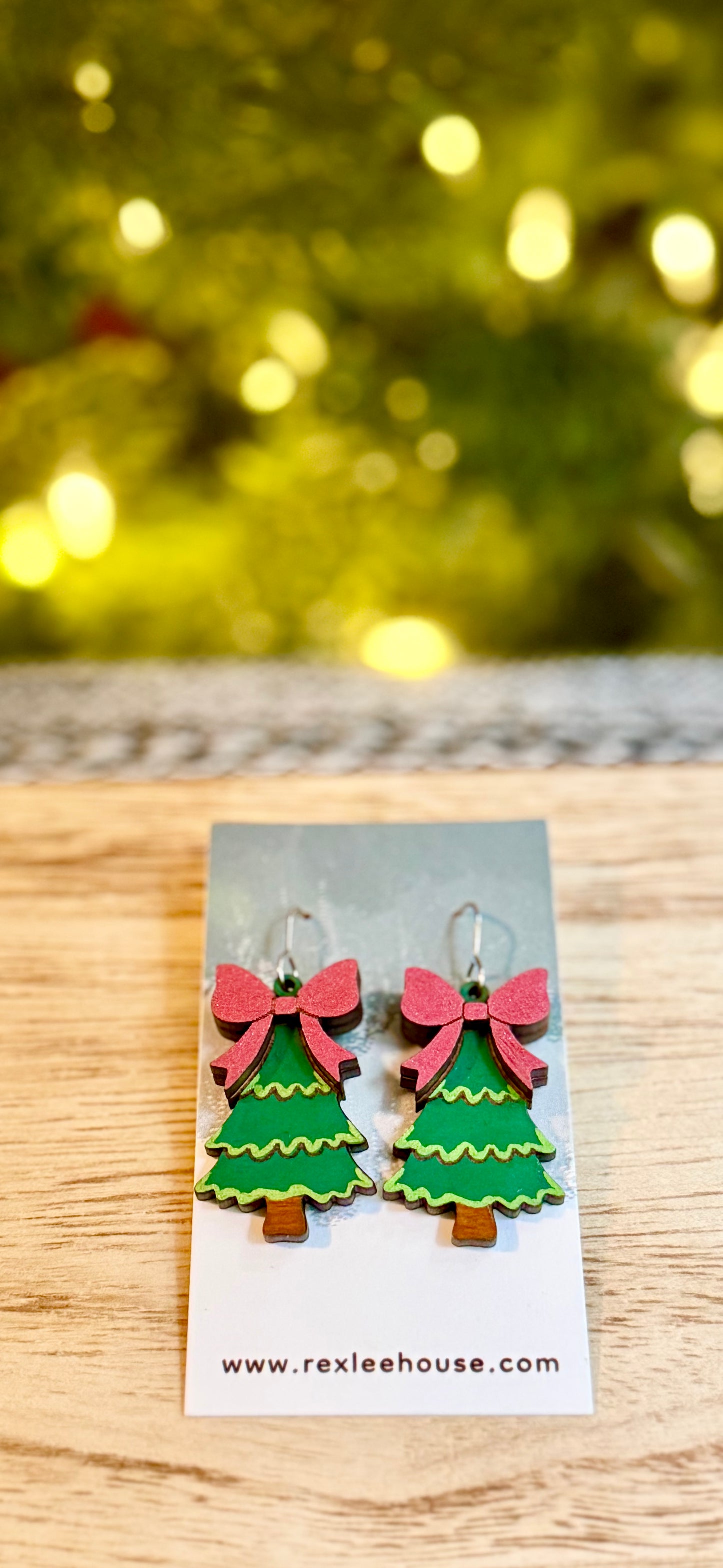 Christmas Tree - Painted Wood Earrings