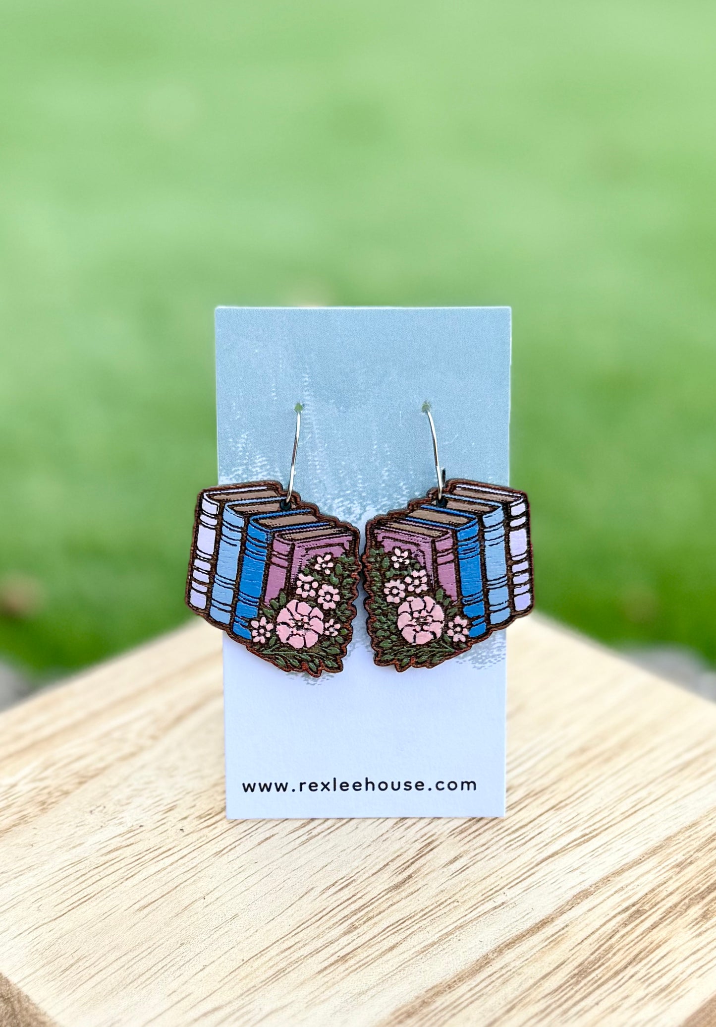 Floral Books - Painted Wood Earrings