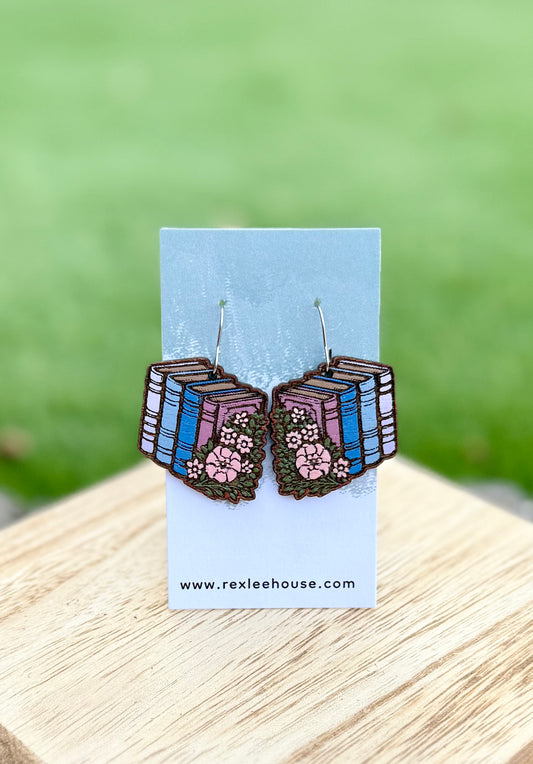 Floral Books - Painted Wood Earrings