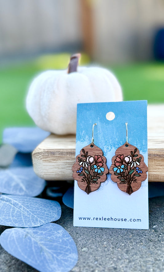 Vintage Fall Florals - Painted Wood Earrings