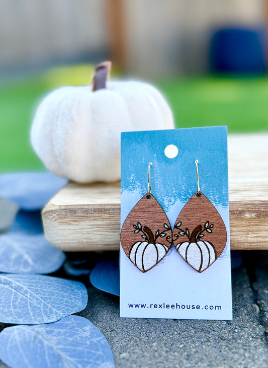 White Distressed Pumpkins - Painted Wood Earrings