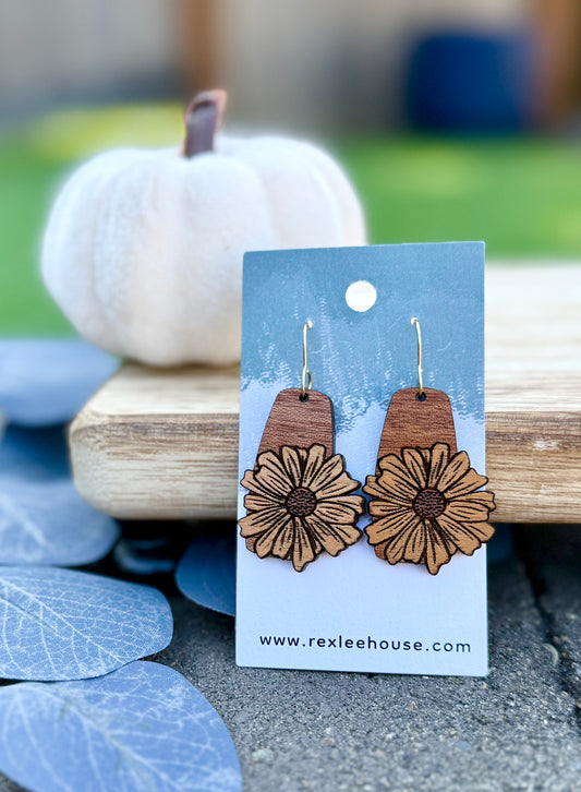 Boho Sunflowers - Painted Wood Earrings