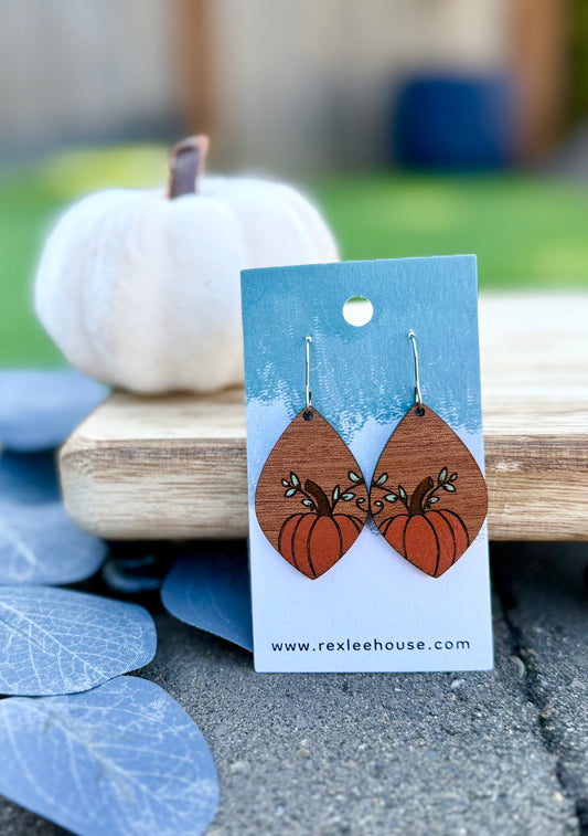 Distressed Pumpkins - Painted Wood Earrings