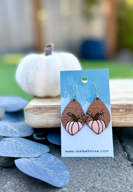 Baby Pink Distressed Pumpkins - Painted Wood Earrings