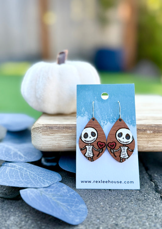 Skelly Love - Painted Wood Earrings