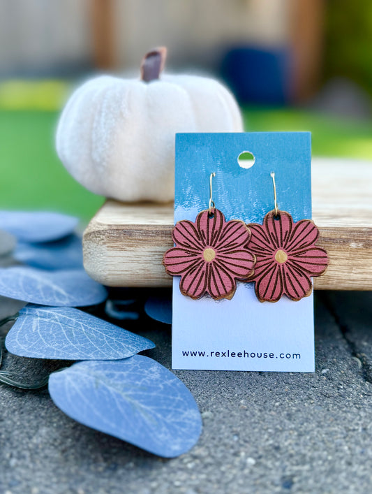 Pink Modern Florals - Painted Wood Earrings