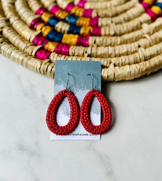 Braided Red Acrylic Teardrop Earrings