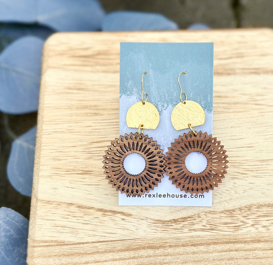 Walnut Wood Sunburst Earrings