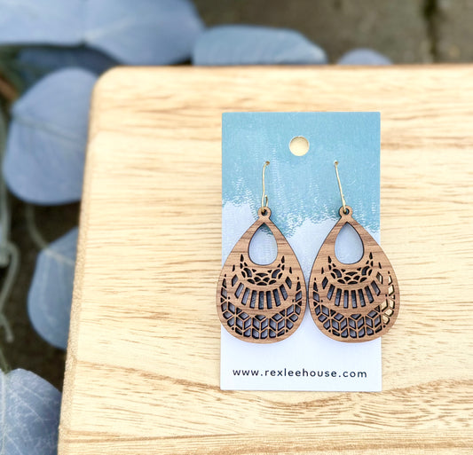 Walnut Wood Teardrop Cutout Earrings