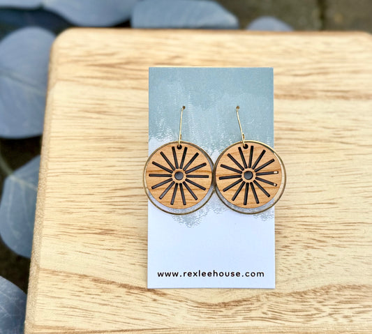 Retro Cherry Wood Sun Cutout Earrings