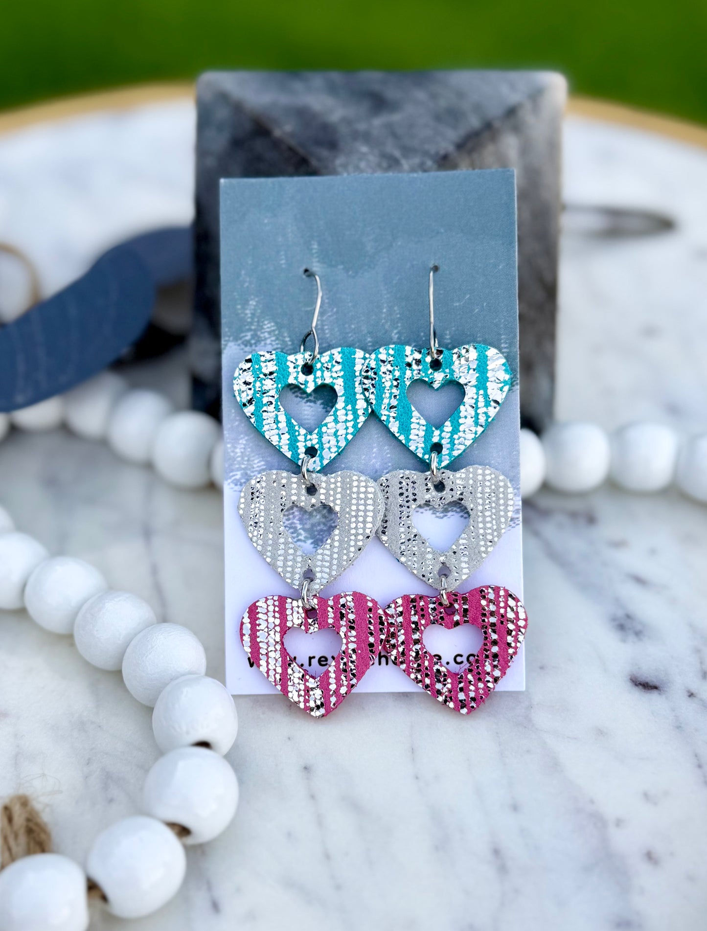 Tripple Hearts - Leather Earrings