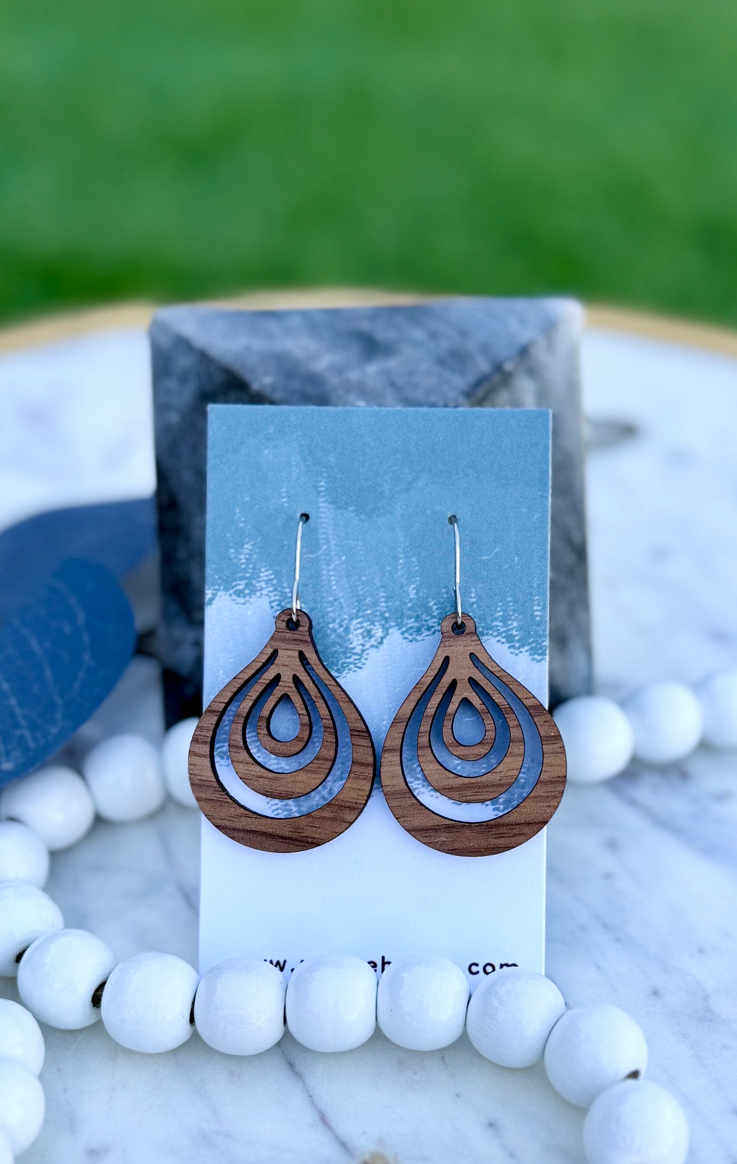 Loopy Ovals - Walnut Wood Earrings