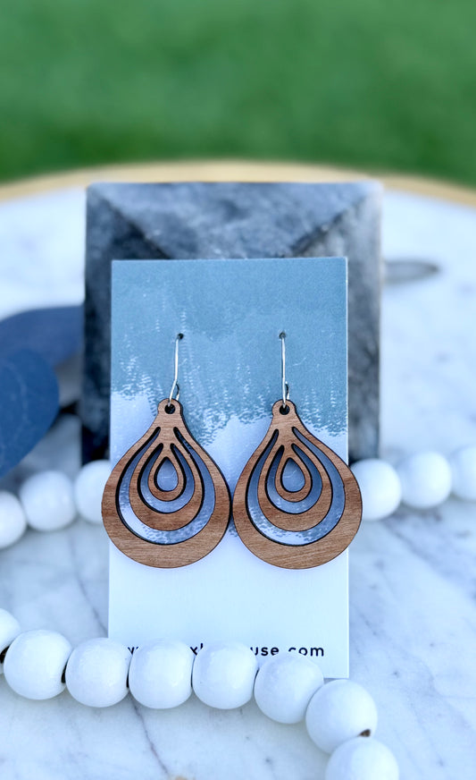 Loopy Ovals - Cherry Wood Earrings