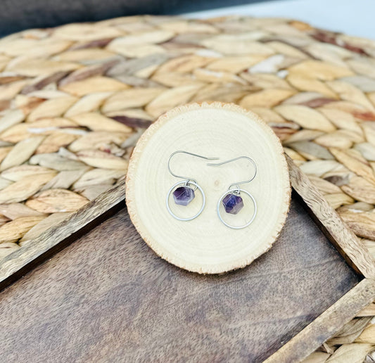 Silver Amethyst Stone Hoops