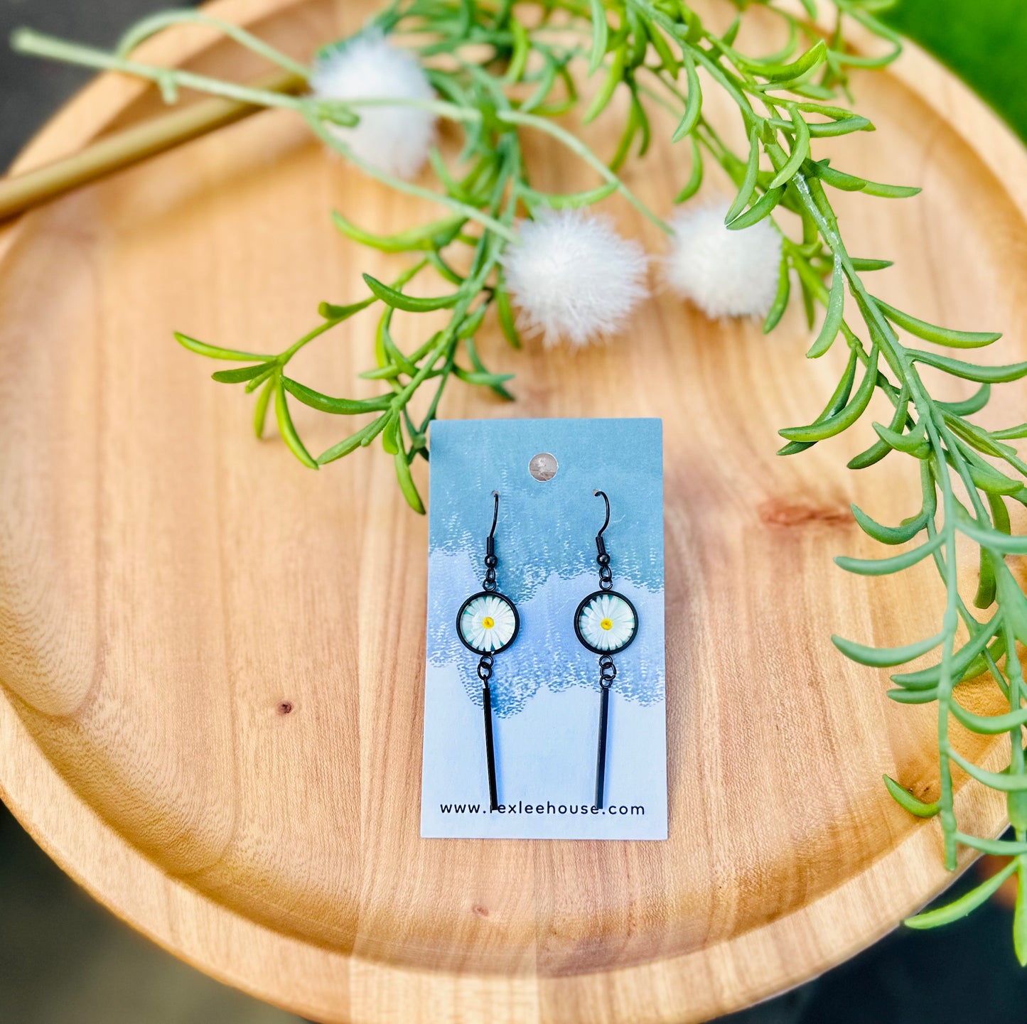 Black Stainless Steel Cab Earrings