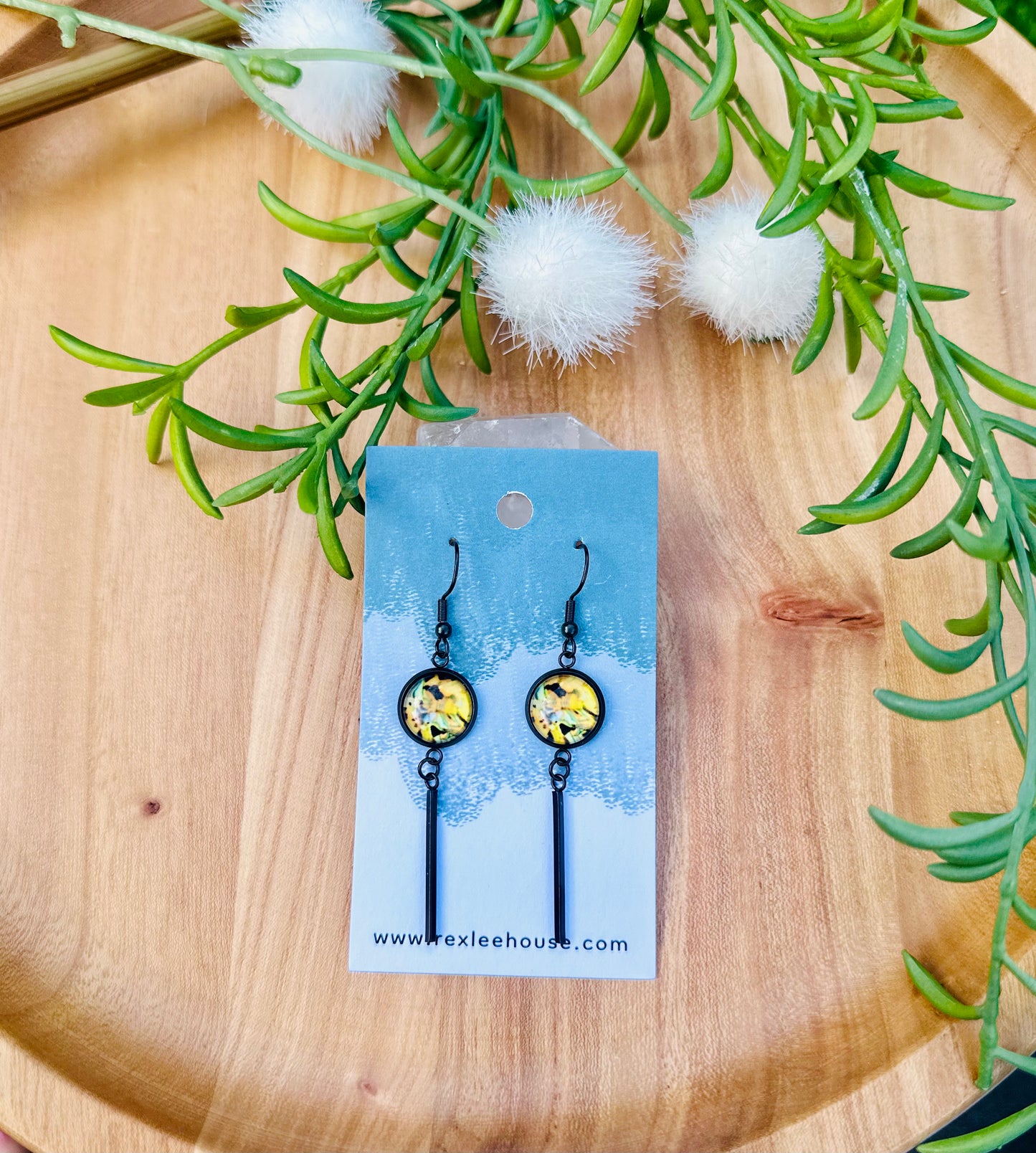 Black Stainless Steel Cab Earrings