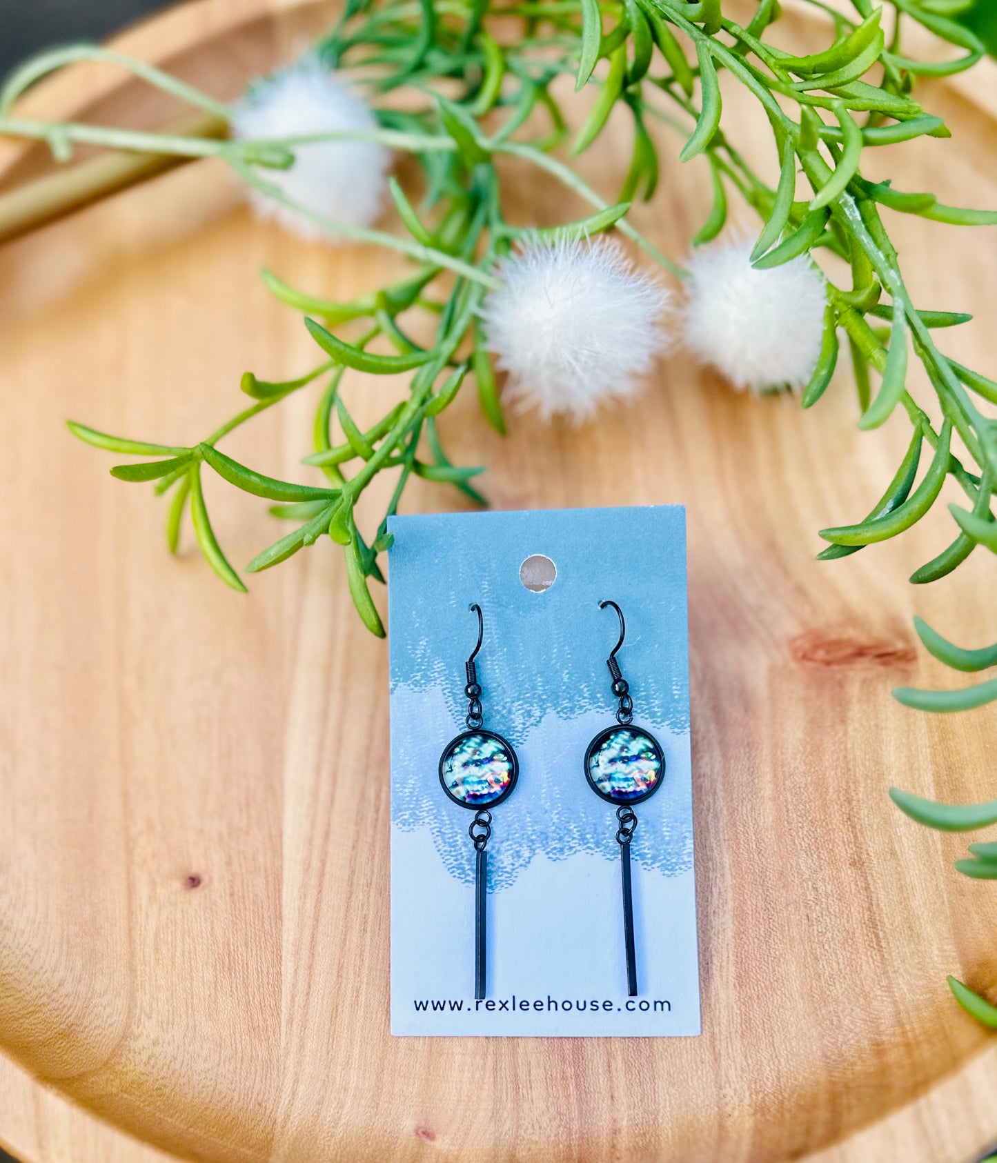 Black Stainless Steel Cab Earrings