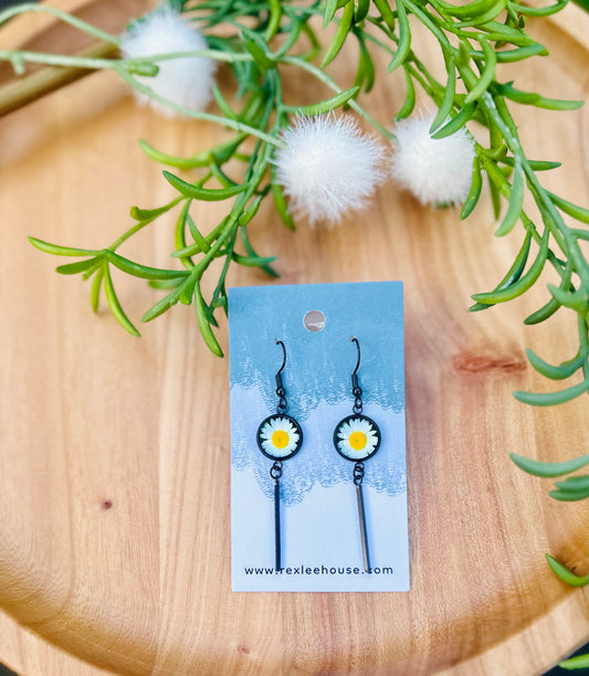 Black Stainless Steel Cab Earrings