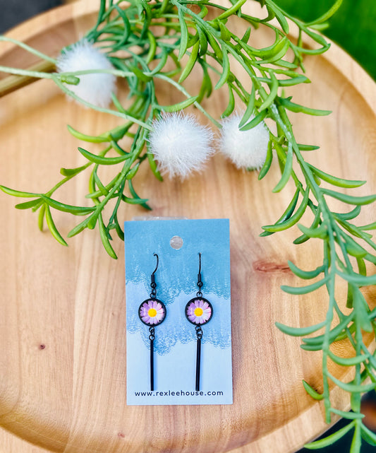Black Stainless Steel Cab Earrings
