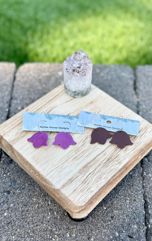 Petite Bell Flower BROWN - Leather Earrings