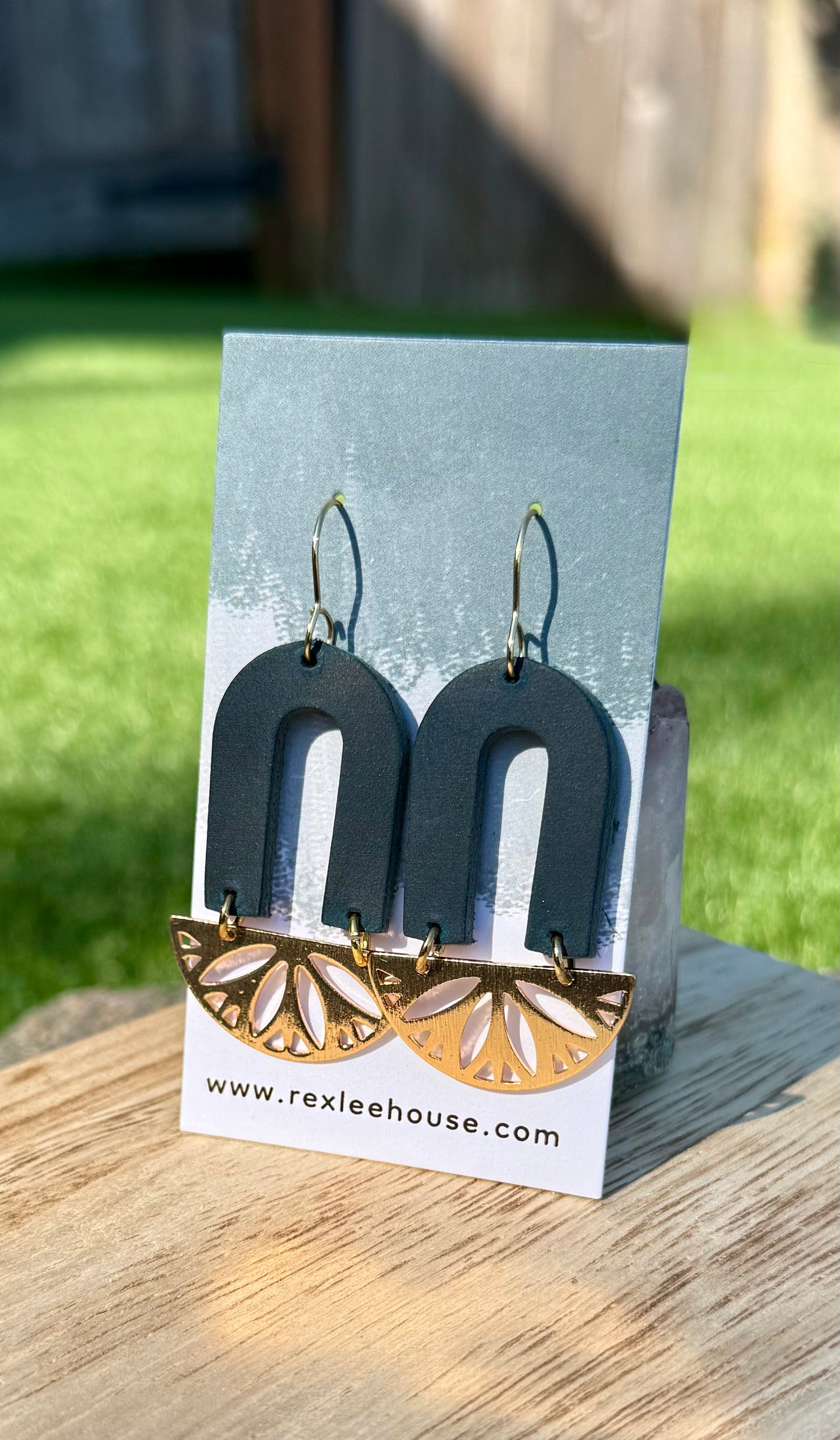 Peacock & Gold Arches - Leather Earrings
